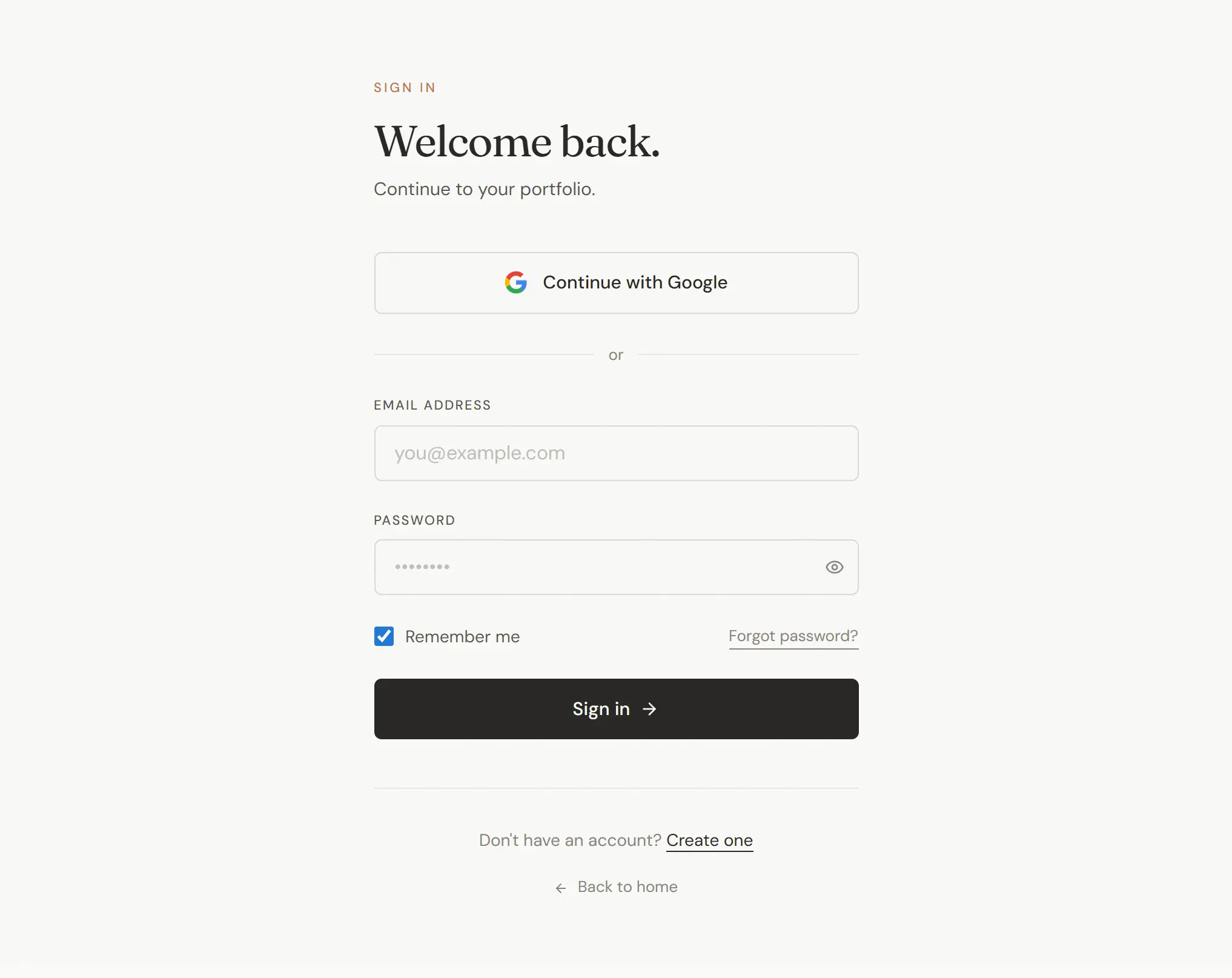 The Folio sign-in page